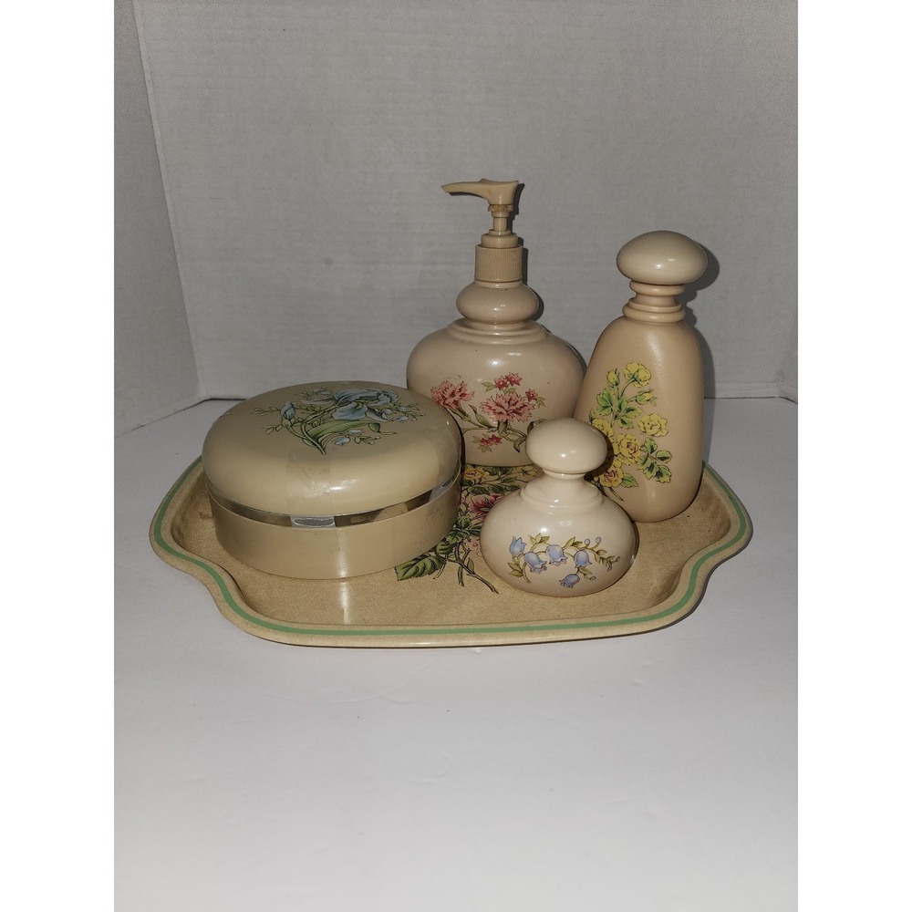 Avon Timeless Ariane The Full Vanity‎ Set Vintage Flowers Tray Bottles Powder